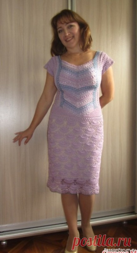 Сиреневое платье крючком с бисером | Женская одежда крючком. Схемы и описание