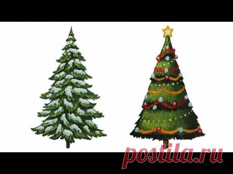 Уроки рисования. Как нарисовать елку. Ель поэтапно - How to draw Christmas Tree with Presents