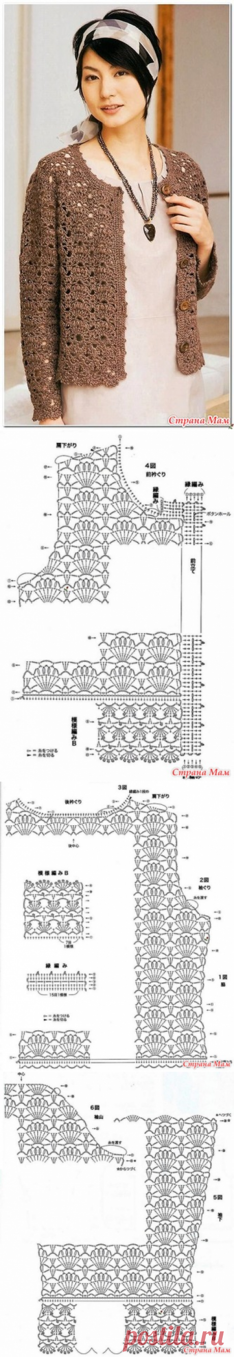 Ажурный жакет крючком. - ВЯЗАНАЯ МОДА+ ДЛЯ НЕМОДЕЛЬНЫХ ДАМ - Страна Мам