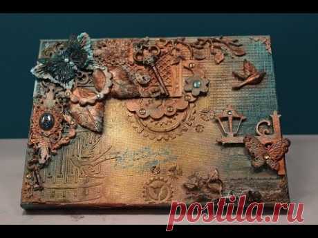 Mixed Media Tutorial Vintage Türkis Gold - YouTube