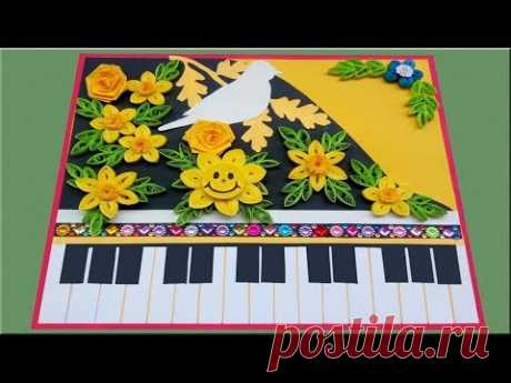 DIY | Paper Quilling Piano with flowers Birthday Greeting Card | Paper Quilling Art
