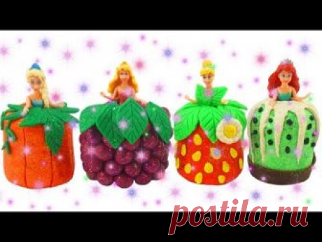 Disney Princess Play Doh Sparkle Fruit Dresses for Frozen Elsa & Ariel , Cinderella , Aurora