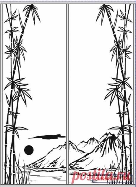 Пескоструйный рисунок Пейзаж горы и бамбук | Хороший дизайн: Скинали Фрески Фотообои Пескоструйные рисунки