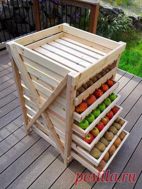 Такой удобный и компактный стеллаж с ящиками для хранения овощей и фруктов.