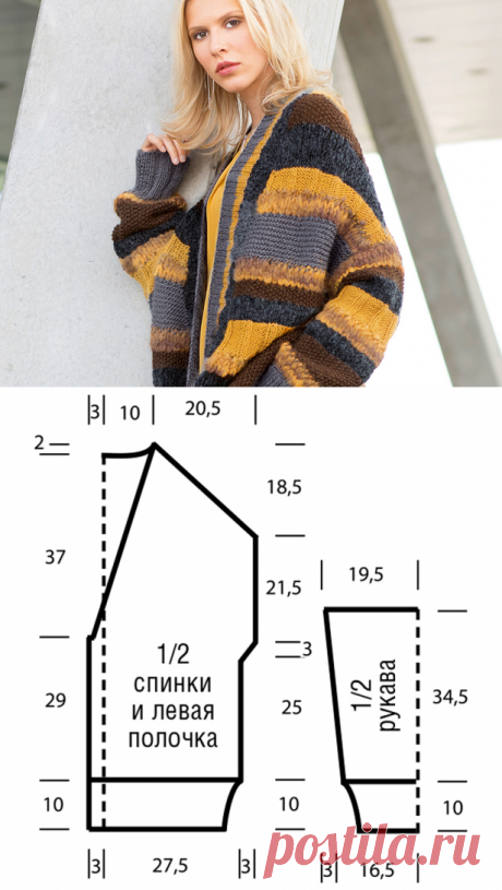 Кардиган с сочетанием рисунков из разных видов пряжи - схема вязания спицами. Вяжем Кардиганы на Verena.ru