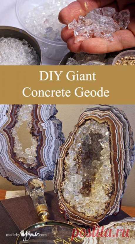 DIY Giant Concrete Geode - Made By Barb - Simple step by step instructions to cast, paint and add crystals to create huge geodes and gem artifacts