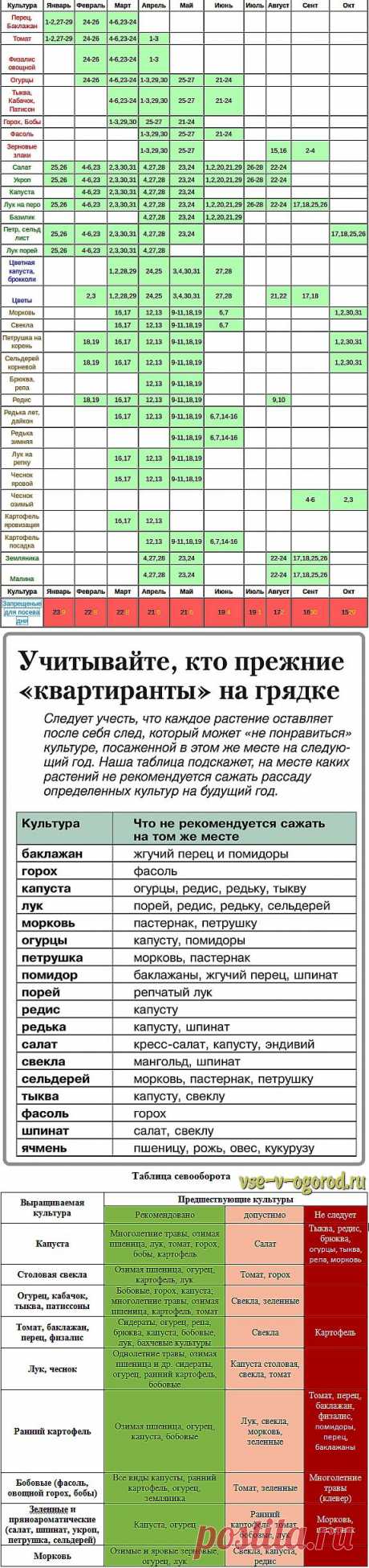 Три очень полезных таблицы для Огородников.