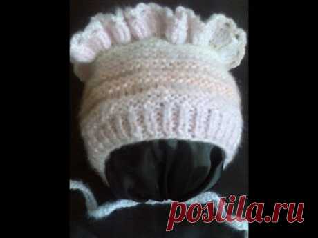 Детская шапочка (чепчик) вязание на спицах ч.1. Children cap (cap) knitting part 1