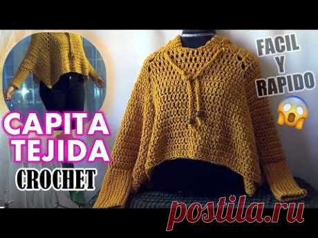 CAPITA/PONCHITO con GORRITO Y MANGAS SUPER FACIL Tejido en 1 dia - YouTube