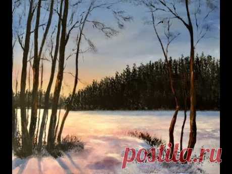 Как рисовать свет в зимнем пейзаже. Акрил; How to paint light in Winter scene in acrylic