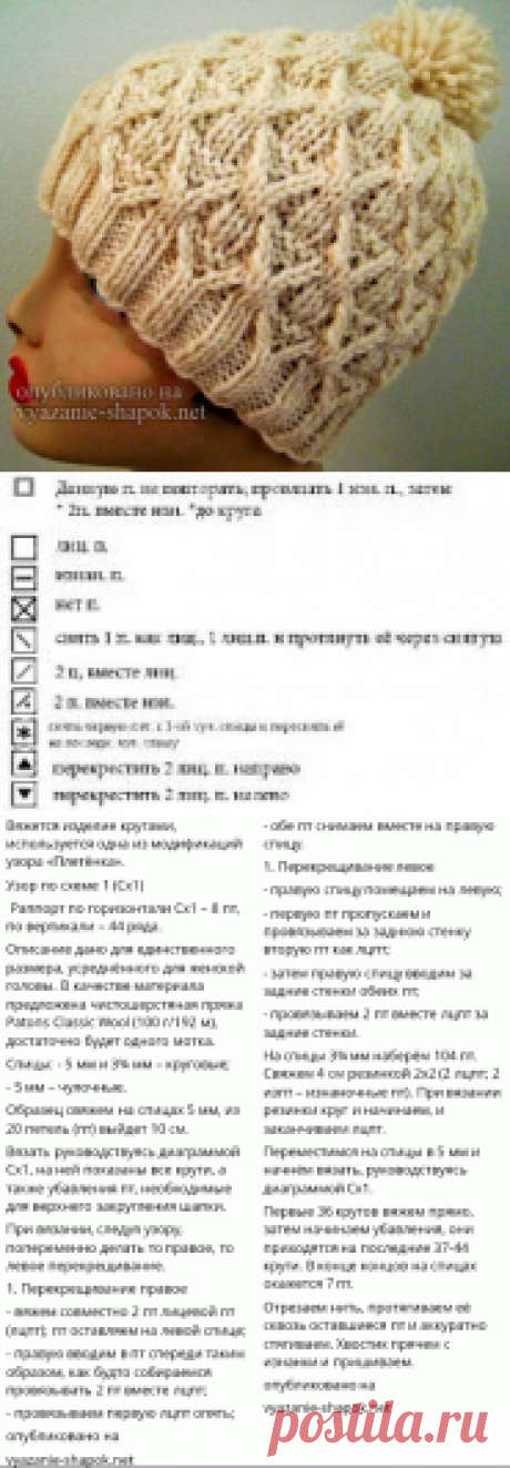 Женская креативная шапка плетенка спицами со схемой и описанием от Гретхен Трейси | Вязание Шапок - Модные и Новые Модели