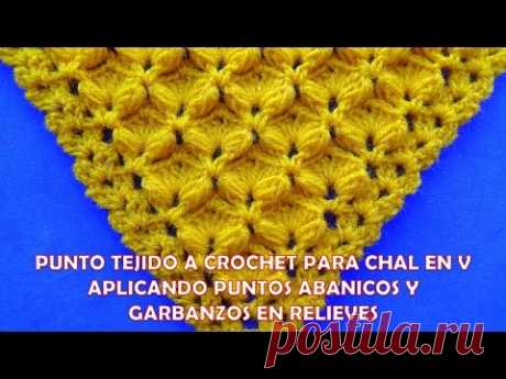 Punto para chal triangular, en V o en punta tejido a crochet paso a paso con abanicos y garbanzos