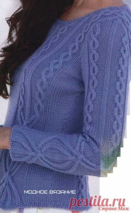 . Пуловер с вставками из рельефных кос - Вязание спицами - Страна Мам