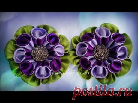 Flower Kanzashi Master Class hand made DIY Канзаши, Цветы из атласной ленты МК Зефирки для Маши