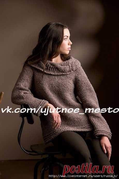 Пуловер из толстой пряжи Horizontal Cowl Pullover by Carolyn Noyes