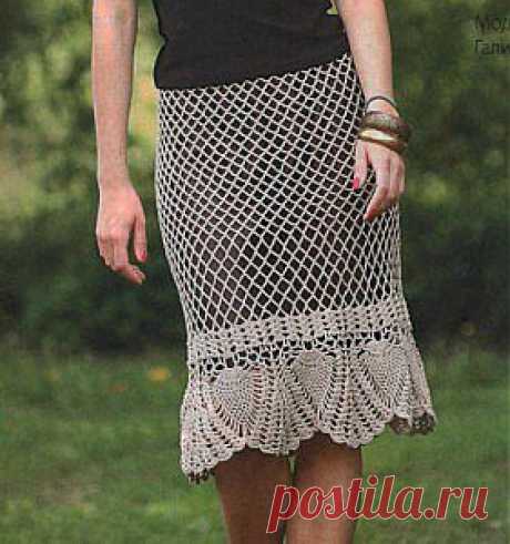 Вязаная летняя юбка крючком с ажурным узором из ананасов | Вязаные юбки.ру