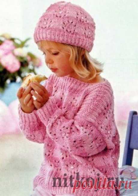 Розовый пуловер и шапочка. » Ниткой - вязаные вещи для вашего дома, вязание крючком, вязание спицами, схемы вязания