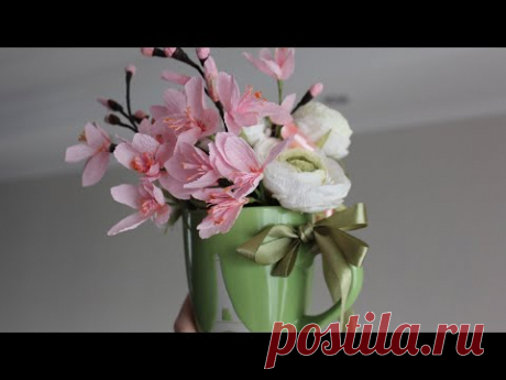 Букет в кружке / DIY crepe paper bouquet - YouTube