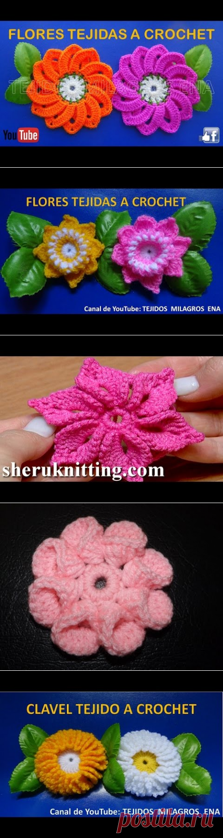 Flor tejida a crochet # 3 para tejer tapetes o carpetas con flores - YouTube