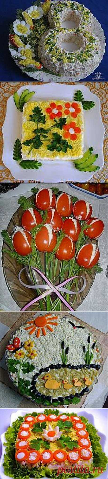 Идеи украшения салатов к 8 марта