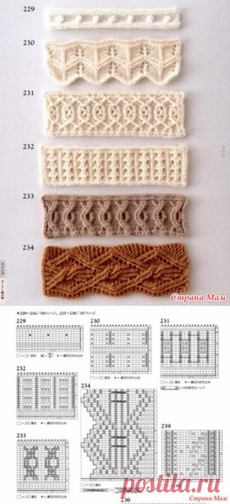*Коллекция красивых узоров для оформления края спицами - Жаккард - Страна Мам