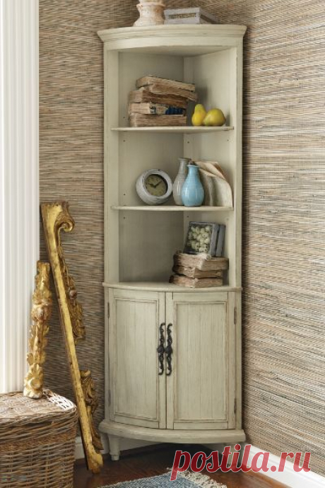 Maldives Corner Cabinet - Distressed Cabinet, Pale Green Cabinet, Open Shelf Cabinet | Soft Surroundings