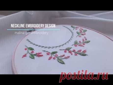 Neckline embroidery design Simple stitches French knot Stem &amp; Satin stitches