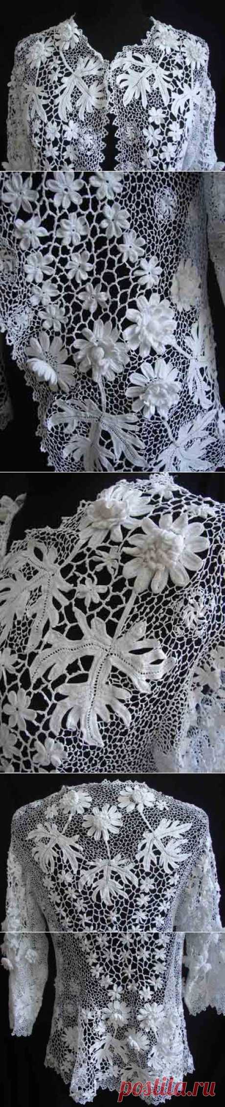 Maria Niforos - Fine Antique Lace, Linens &amp; Textiles : Antique &amp; Vintage Clothing # CL-30 Exquisite Irish Crochet Jacket
