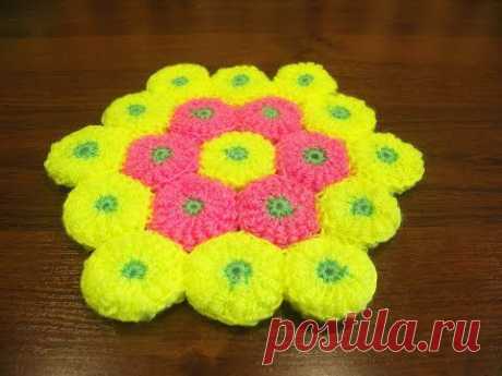 Коврик крючком из мотивов витыми столбиками (rug crochet) - YouTube