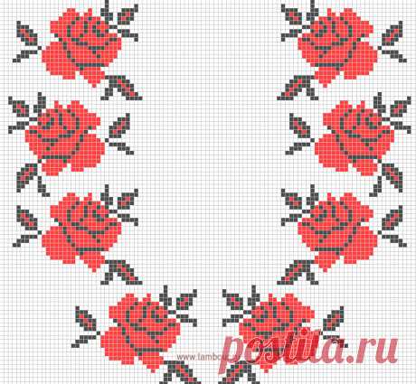 Вышиванка с орнаментом розы / Вышиванки и рушники / www.tambour.ru
