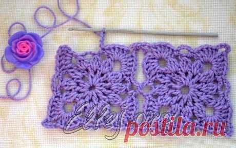 Безотрывное вязание квадратных мотивов — Crochet by Ellej | Вязание крючком от Елены Кожухарь