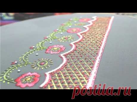 Easy hand embroidery design,Artistic border line embroidery,Border line tutorial,हाथ का काम, শাড়ী