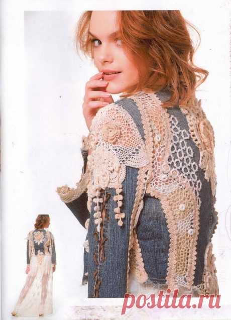 Жакет в стиле БОХО из журнала Мод Вязание № 585. Джинсовая ткань + крючок. Для молодых и дерзких!