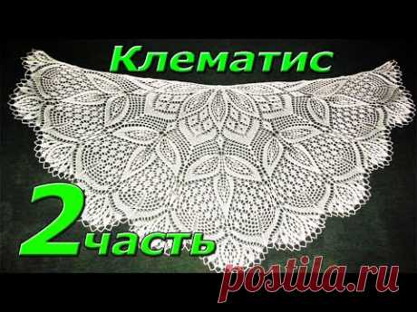 2. Шаль спицами &quot;КЛЕМАТИС&quot;. Первые 20 рядов. Вязание.