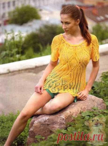 Желтый пуловер с ананасами | «Хомяк55.ру» сайт о вязании