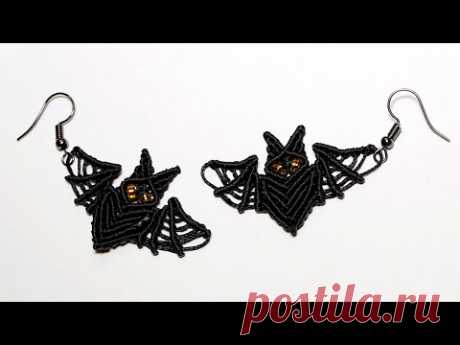 СЕРЬГИ МАКРАМЕ летучие мышки. MACRAME bat EARRINGS.