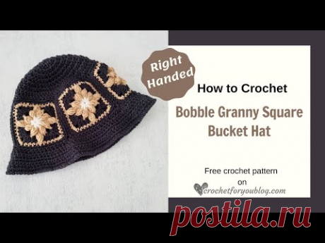 Crochet Bobble Granny Square Hat | Bucket Hat Free Crochet Pattern + Tutorial