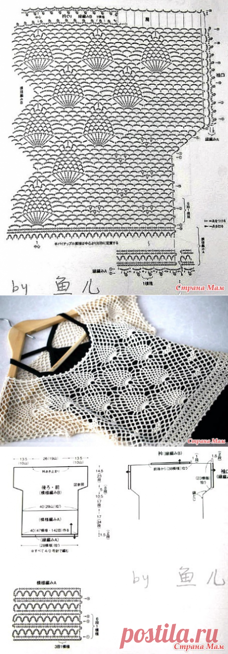 . Ажурная белая кофточка с вставками из узора ананас. - Все в ажуре... (вязание крючком) - Страна Мам