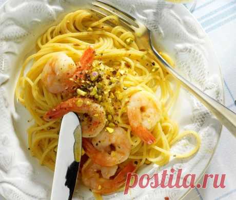 Спагетти с креветками и фисташками - рецепт с фото / Простые рецепты