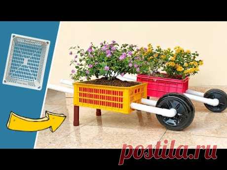 Recycling Stack Plastic Crates into Wheelbarrow  Planter for Your Garden