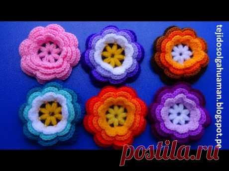 flor tejida a crochet o ganchillo N° 1para adornar gorros y el cabello paso a paso fácil y rápido