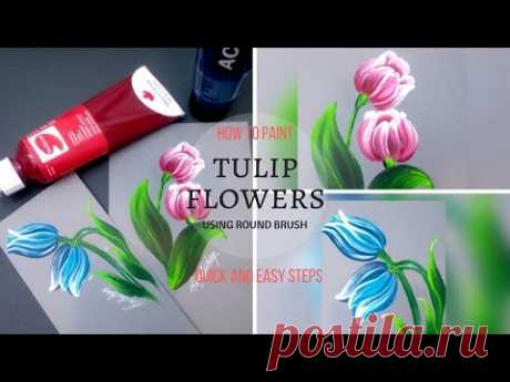 How to paint Tulips  🌷 🌹 | Round brush painting | simple and easy steps