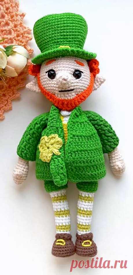 PDF Лепрекон Патрик крючком. FREE crochet pattern; Аmigurumi doll patterns. Амигуруми схемы и описания на русском. Вязаные игрушки и поделки своими руками #amimore - кукла лепрекон, гном, гномик.