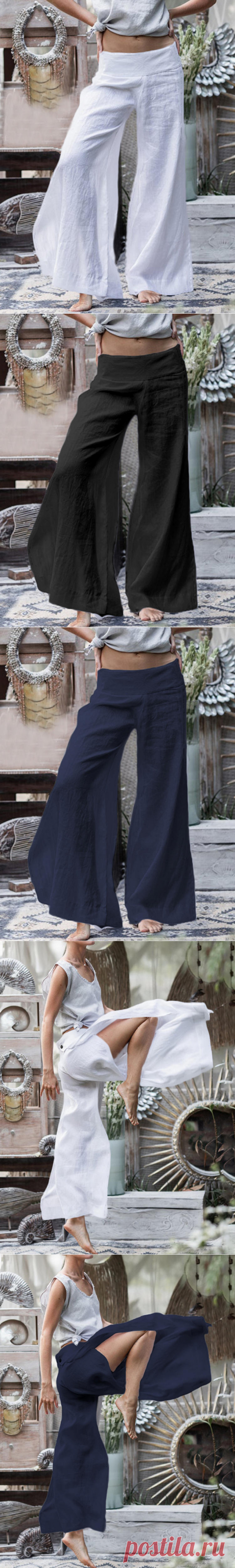 wide leg women solid color elastic waist trousers pants