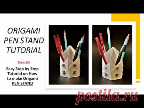 This video is about how to make paper pen stand origami. Easy and Beautiful Paper Valentines Day craft. How to make a beautiful Origami pen stand.  origami pen stand tutorial. How to fold paper pen stand.