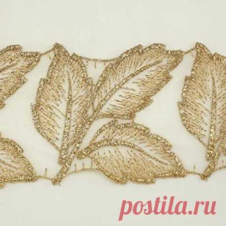 3.0&quot; Gold Metallic Rayon Embroidery leaf leaves Lace Trim - Bridal wedding Lace Trim wedding fabric Millinery accent motif scrapbooking crafts lace for baby headband hair accessories dress bridal accessories by Annielov trim #341 : Amazon.co.uk: Home &amp; Kitchen