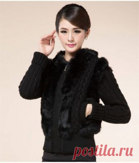 Elegant Womens Knitted with Fur and Braids Jacket Cardigan with Zipper - Coats & Jackets