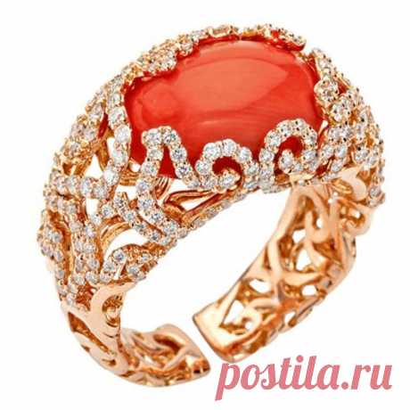 Chantecler of Capri Red Coral and Diamond Ring