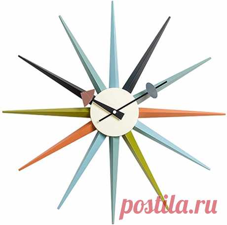 Amazon.com: SHISEDECO Modern George Nelson Sunburst Clock Multicolor - Non Ticking,Wooden Mid Century Retro Design Decorative Silent Wall Quartz Clock for Home,Living Room,Office and Bedroom etc.(Multicolor): Kitchen & Dining