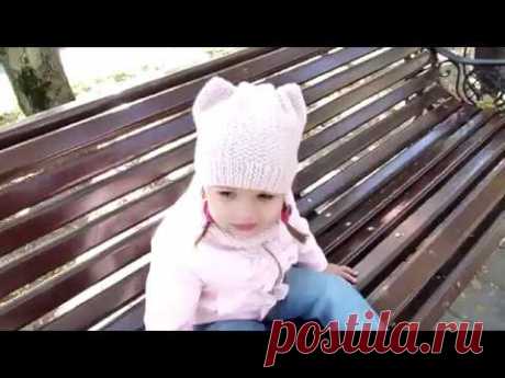 Детская шапка с ушками и снуд спицами/children's knitted snood and hat